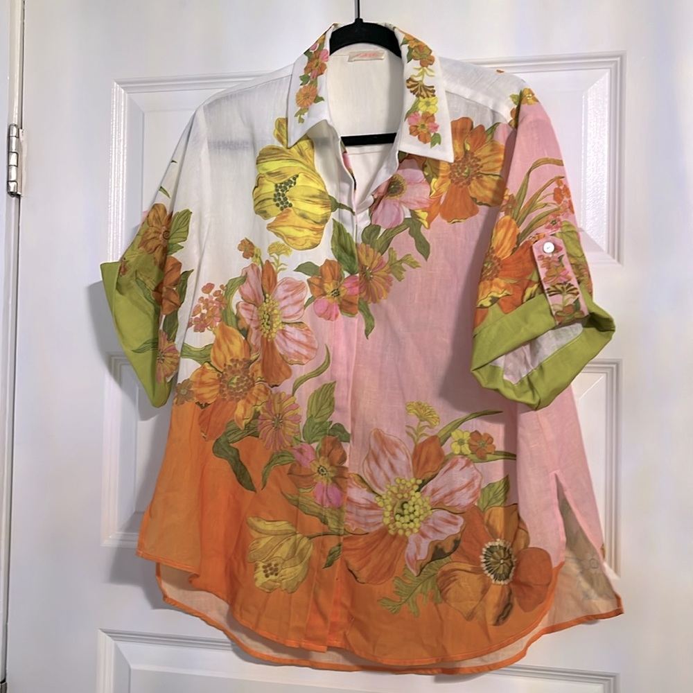 Women’s NWT Colorful Floral Wide Leg Drawstring Pants and Matching Top - Picture 9 of 15
